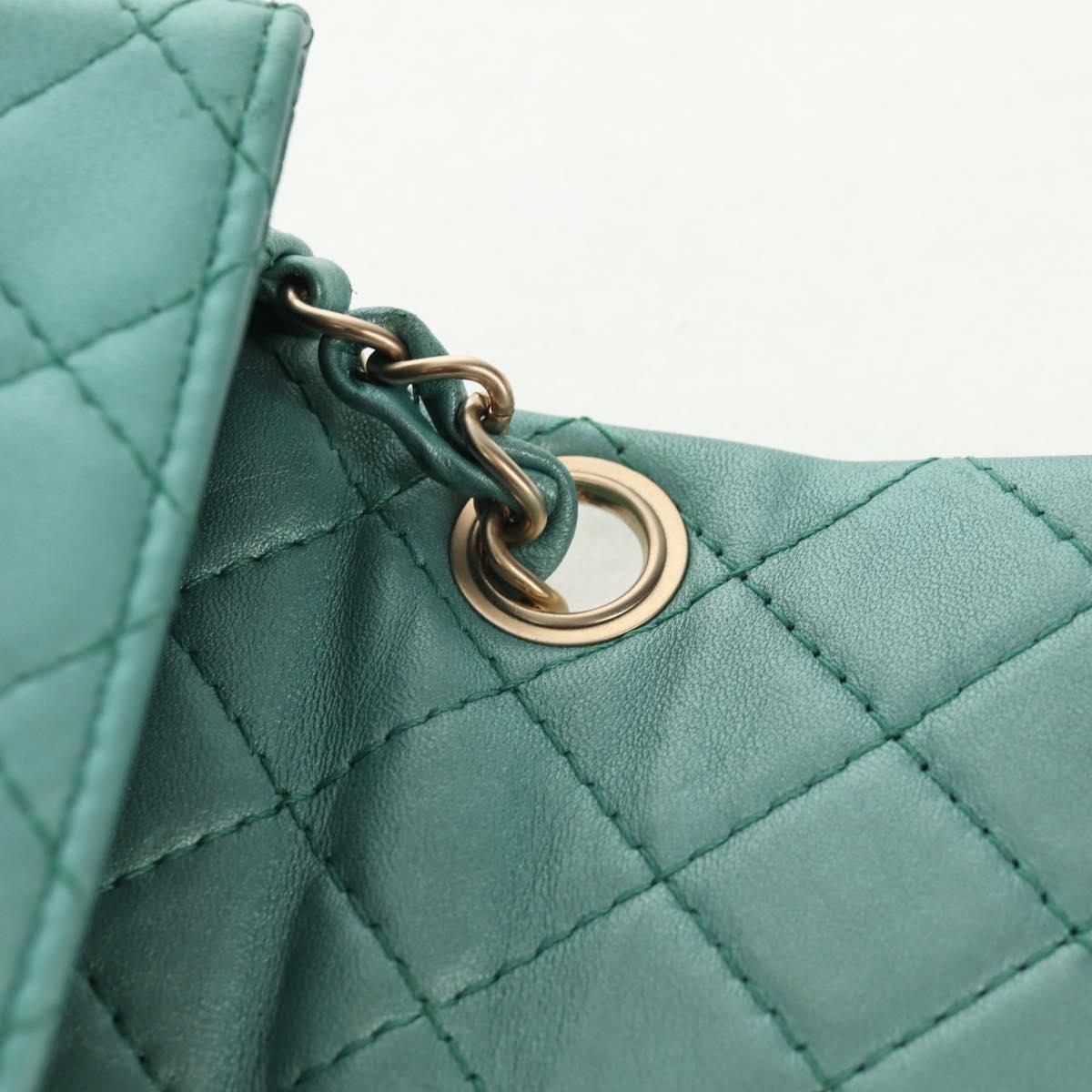 CHANEL Matelasse 17 Chain Bag Lamb Skin Turquoise Blue Gold CC Auth 145584AV