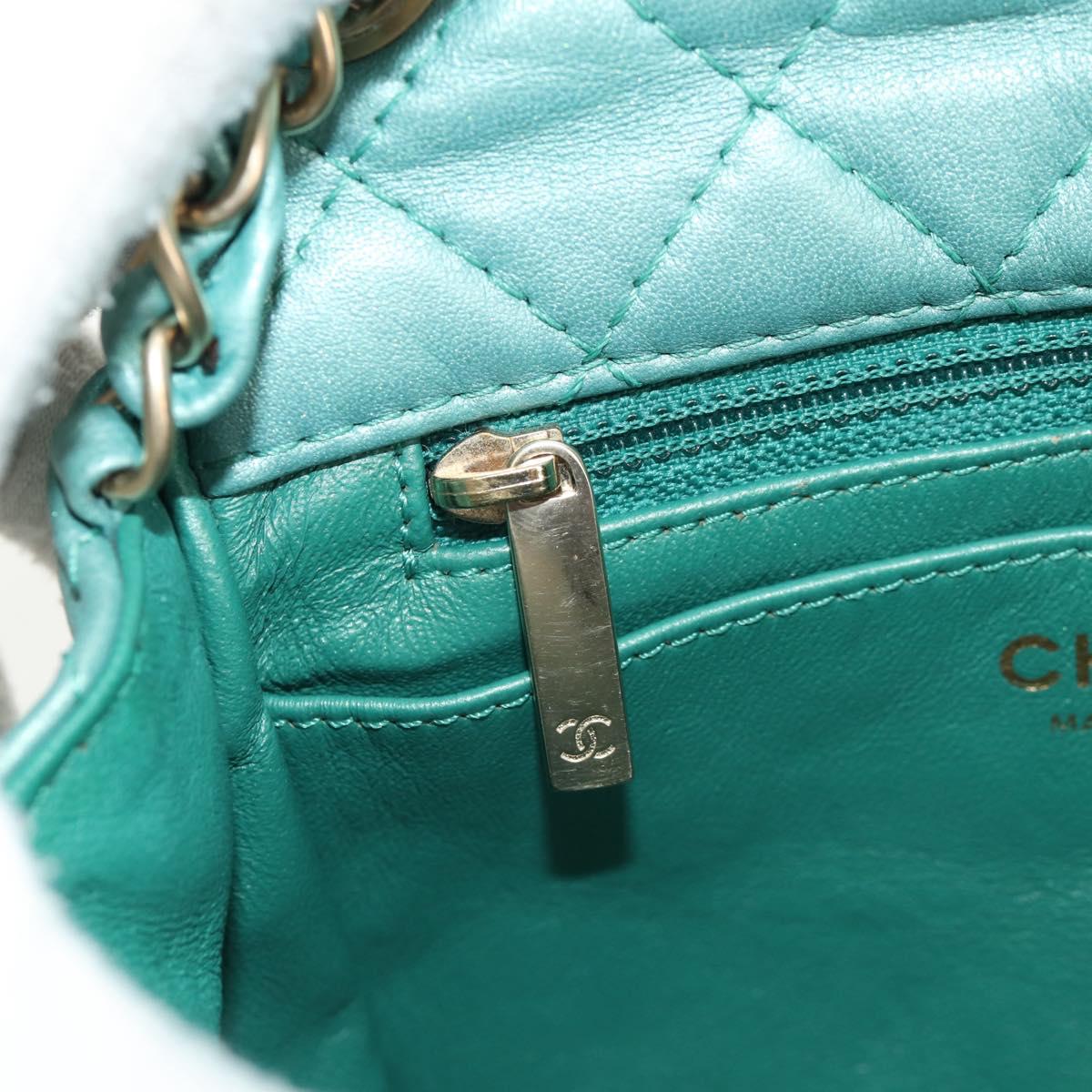 CHANEL Matelasse 17 Chain Bag Lamb Skin Turquoise Blue Gold CC Auth 145584AV