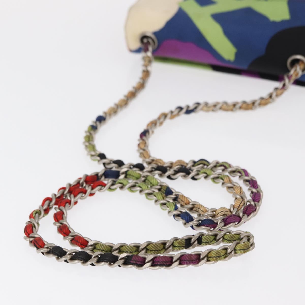 CHANEL Chain Shoulder Bag Canvas Multicolor Silver CC Auth 145585V