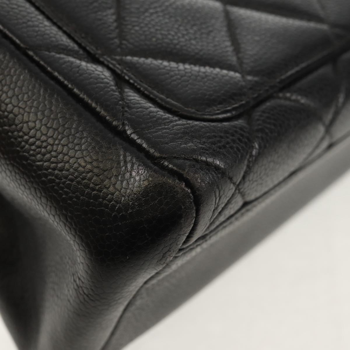 CHANEL Matelasse Chain Shoulder Bag Caviar Skin Black Gold CC Auth 145587AV
