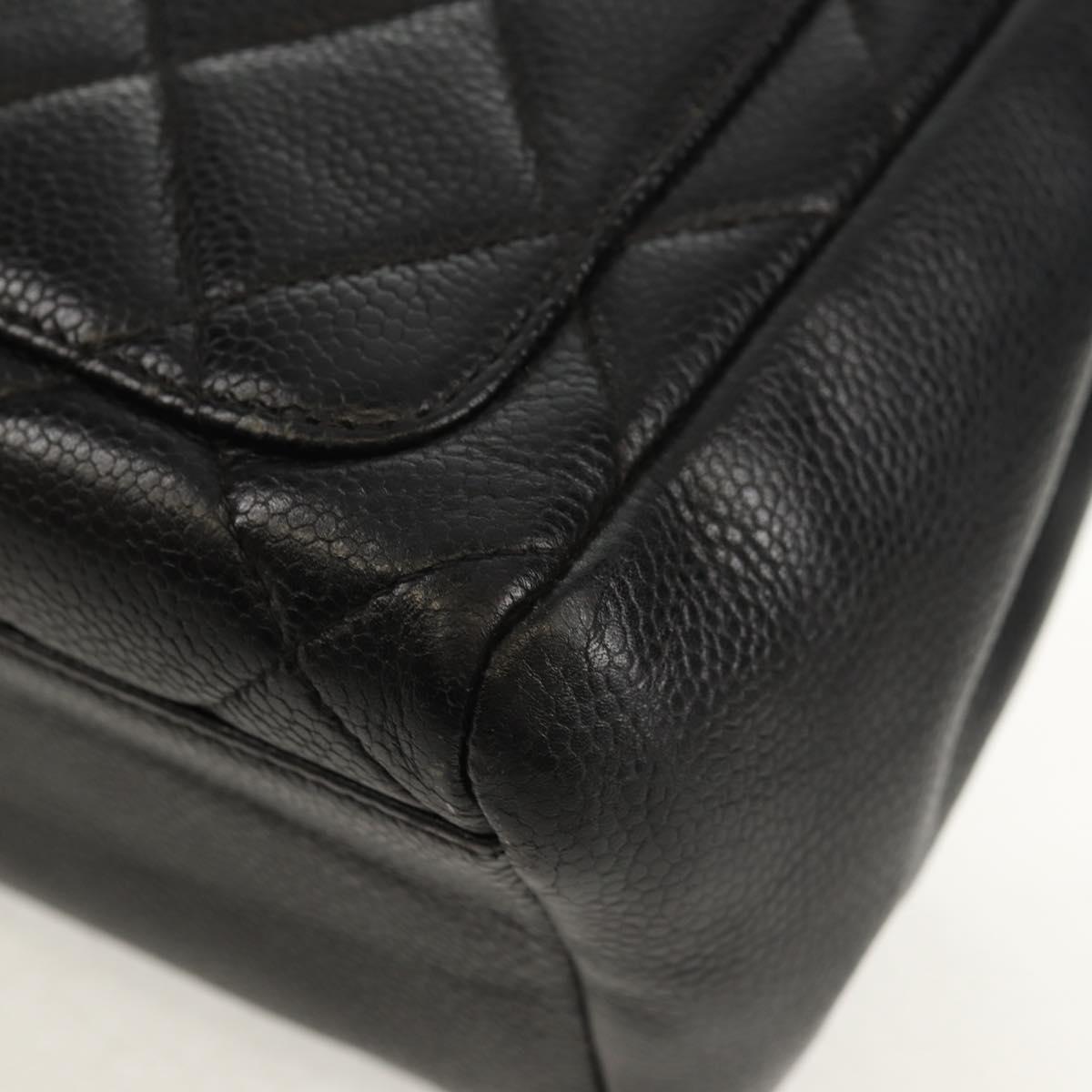 CHANEL Matelasse Chain Shoulder Bag Caviar Skin Black Gold CC Auth 145587AV