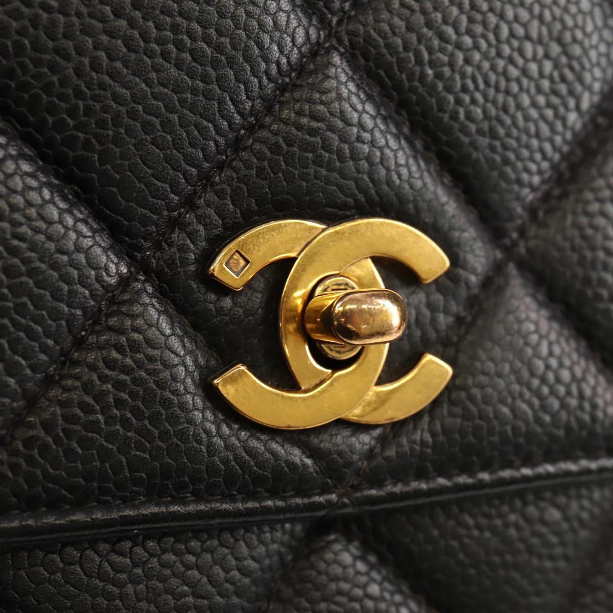 CHANEL Matelasse Chain Shoulder Bag Caviar Skin Black Gold CC Auth 145587AV