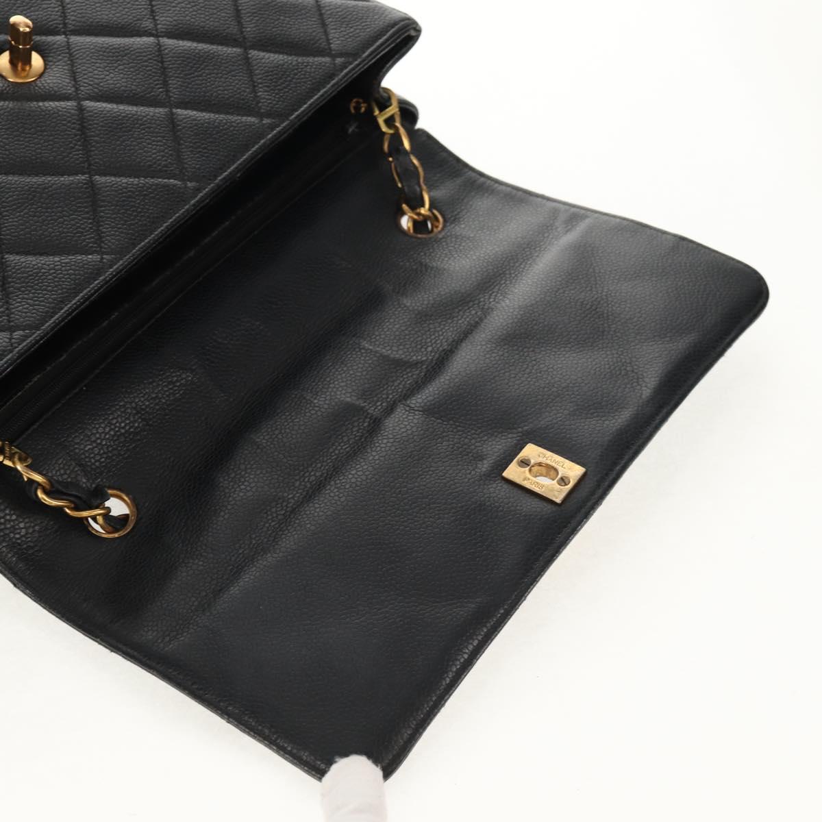 CHANEL Matelasse Chain Shoulder Bag Caviar Skin Black Gold CC Auth 145587AV