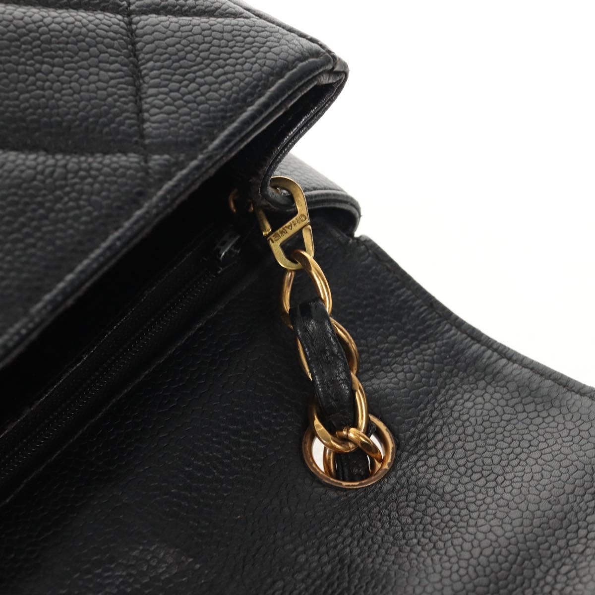 CHANEL Matelasse Chain Shoulder Bag Caviar Skin Black Gold CC Auth 145587AV