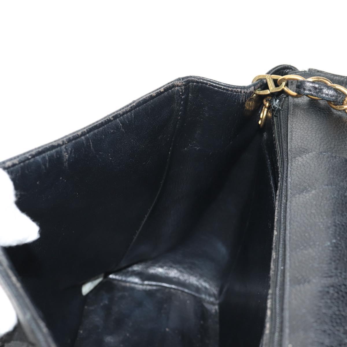 CHANEL Matelasse Chain Shoulder Bag Caviar Skin Black Gold CC Auth 145587AV