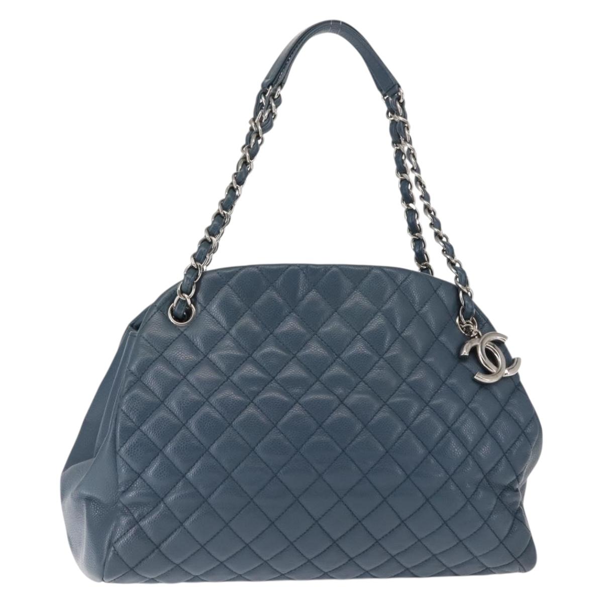 CHANEL Matelasse Chain Shoulder Bag Caviar Skin Blue CC Auth 145588
