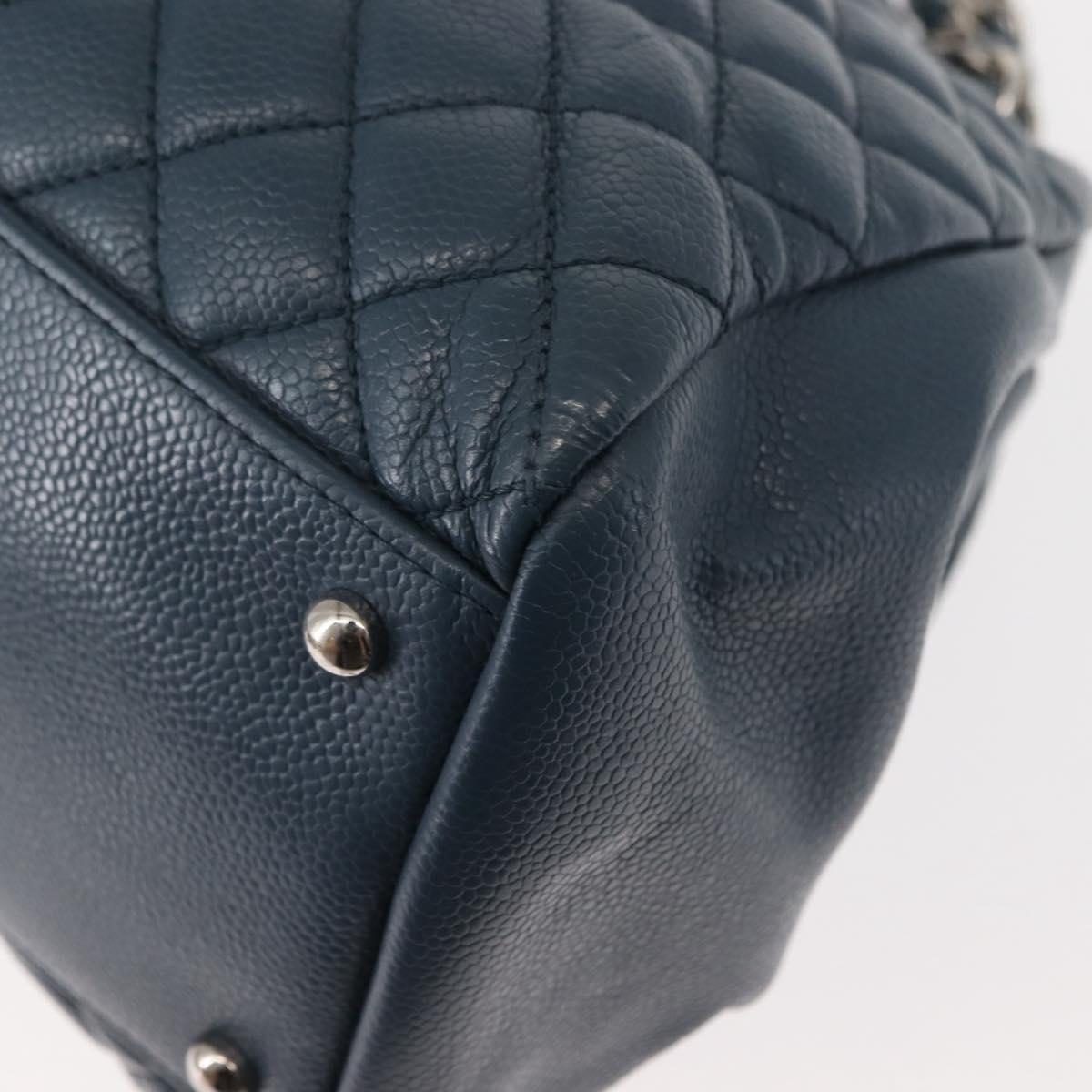CHANEL Matelasse Chain Shoulder Bag Caviar Skin Blue CC Auth 145588