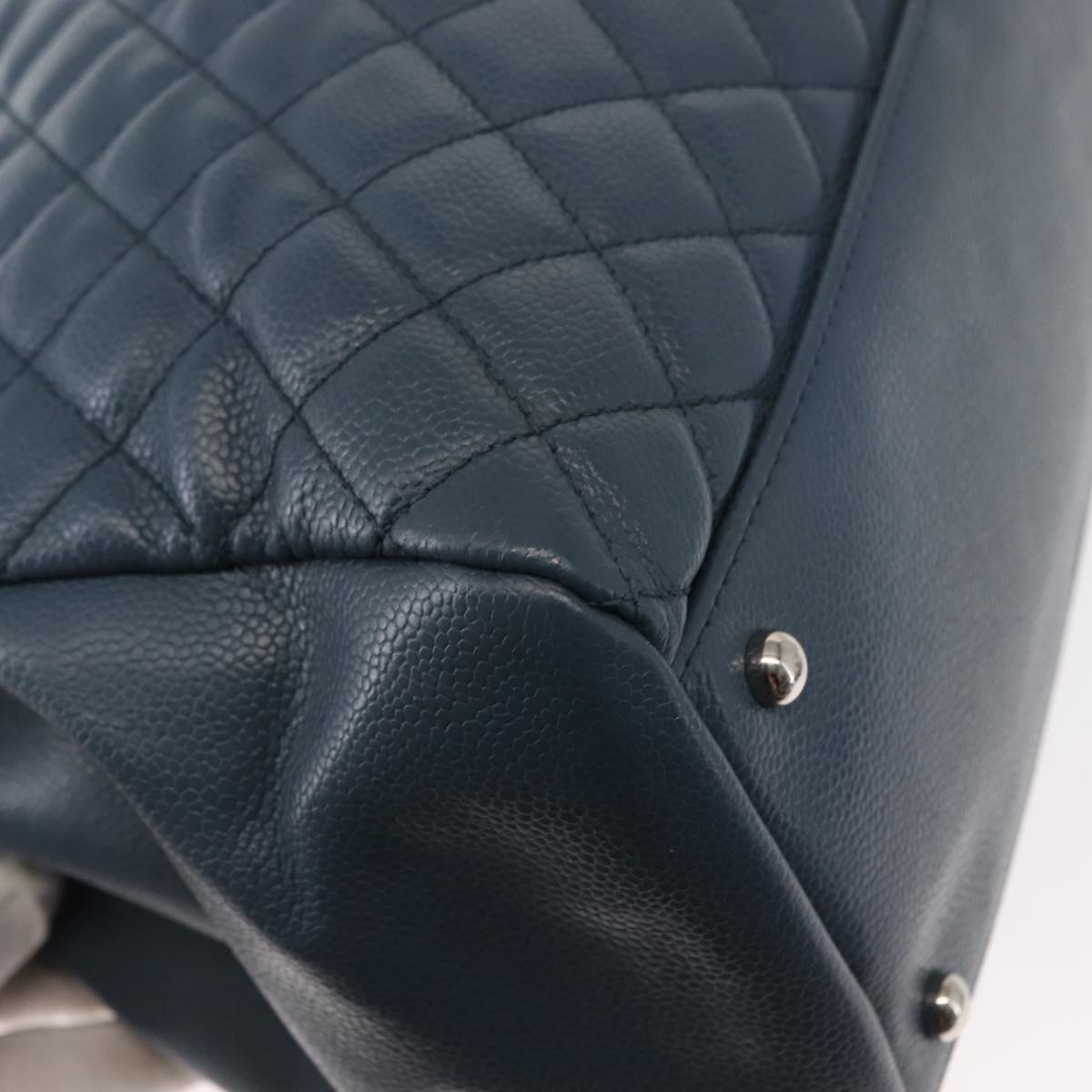 CHANEL Matelasse Chain Shoulder Bag Caviar Skin Blue CC Auth 145588
