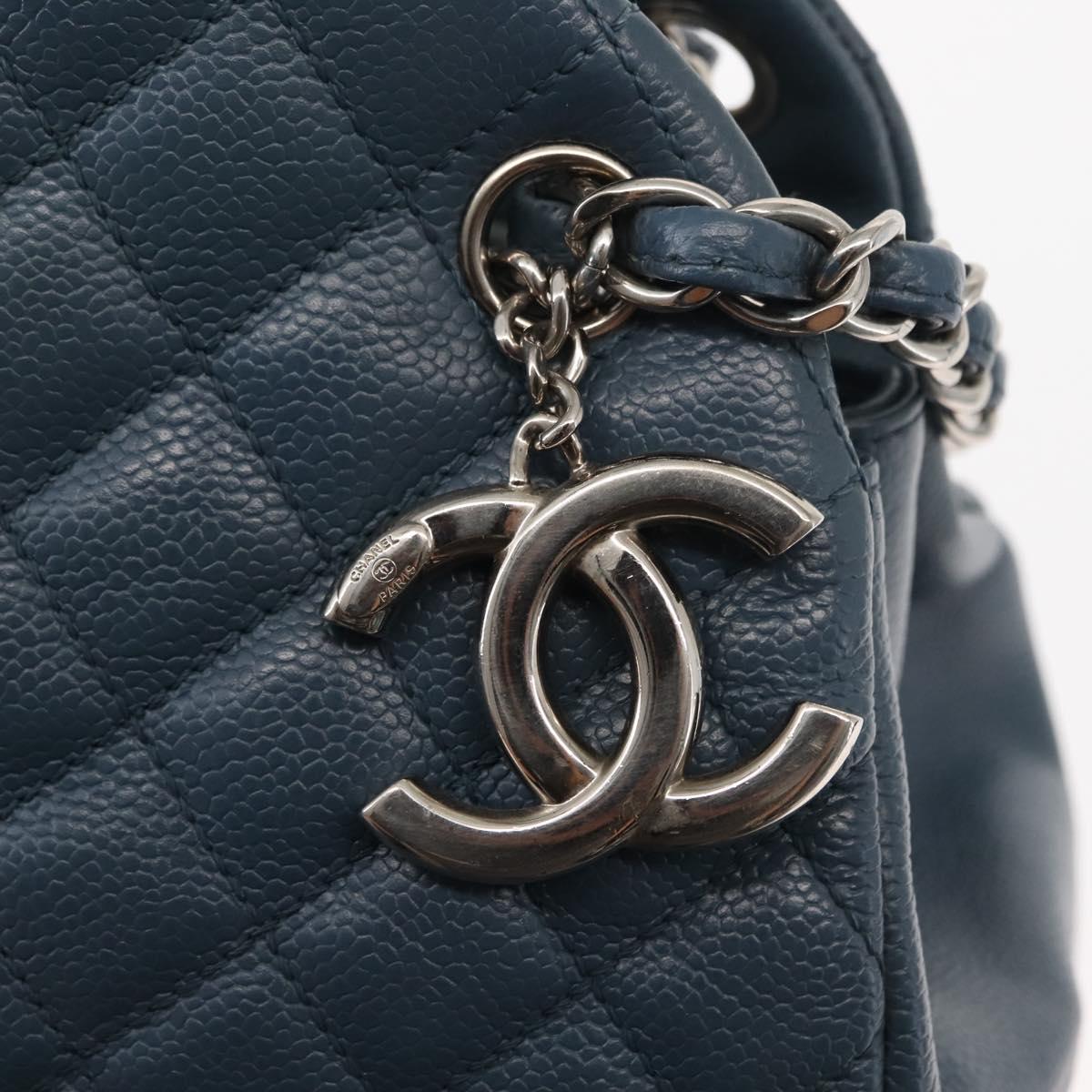 CHANEL Matelasse Chain Shoulder Bag Caviar Skin Blue CC Auth 145588