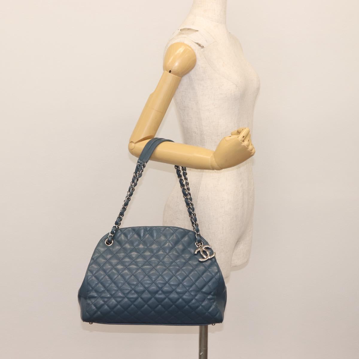 CHANEL Matelasse Chain Shoulder Bag Caviar Skin Blue CC Auth 145588