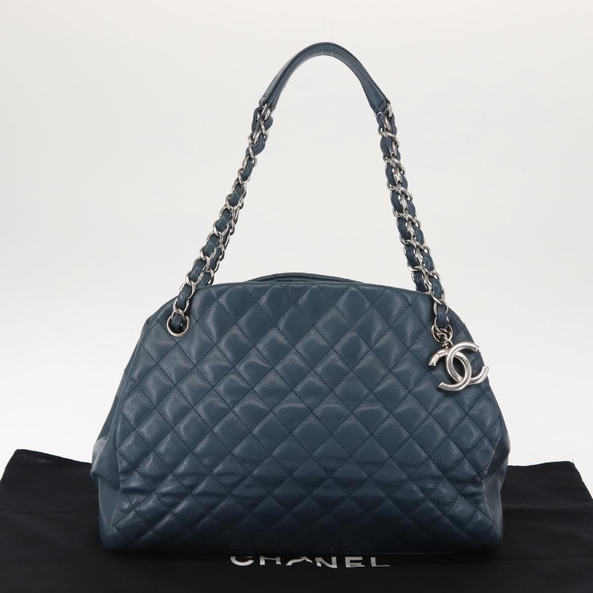 CHANEL Matelasse Chain Shoulder Bag Caviar Skin Blue CC Auth 145588