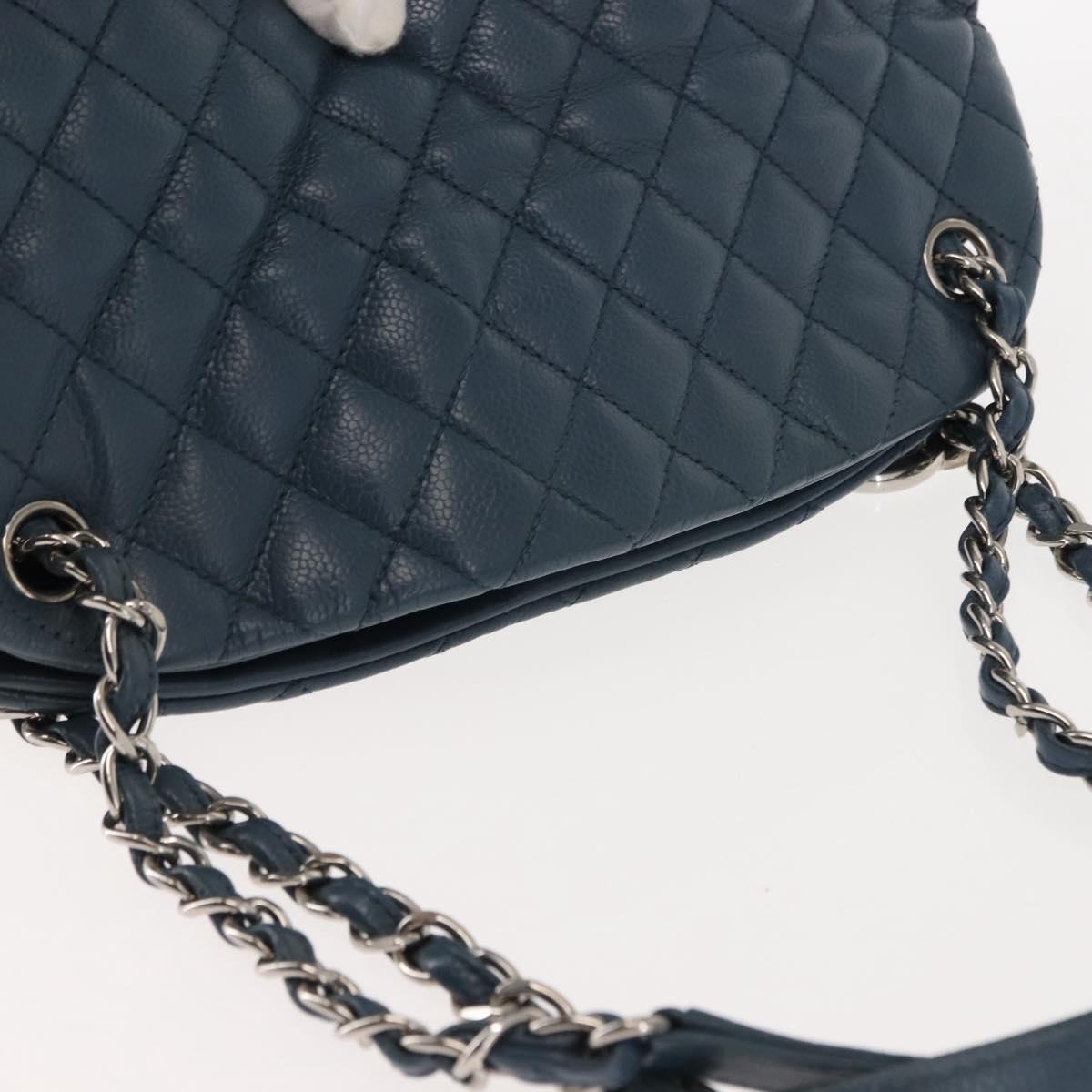 CHANEL Matelasse Chain Shoulder Bag Caviar Skin Blue CC Auth 145588