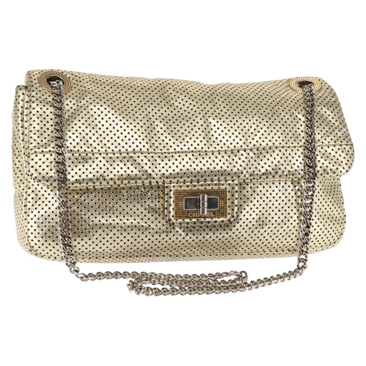 CHANEL Chain Shoulder Bag Punching leather Gold CC Auth 145595