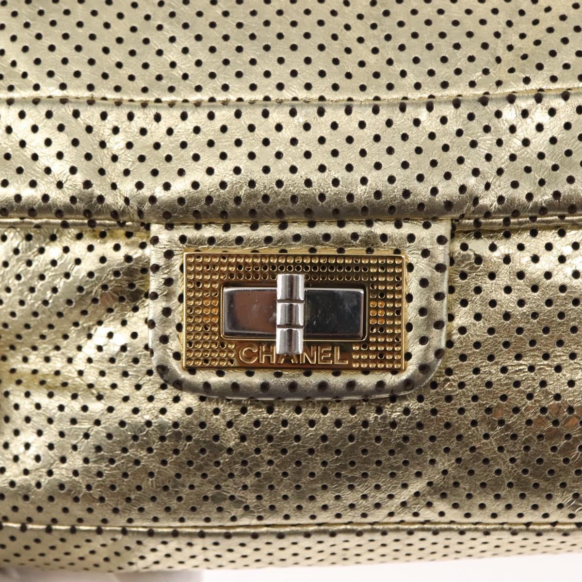 CHANEL Chain Shoulder Bag Punching leather Gold CC Auth 145595