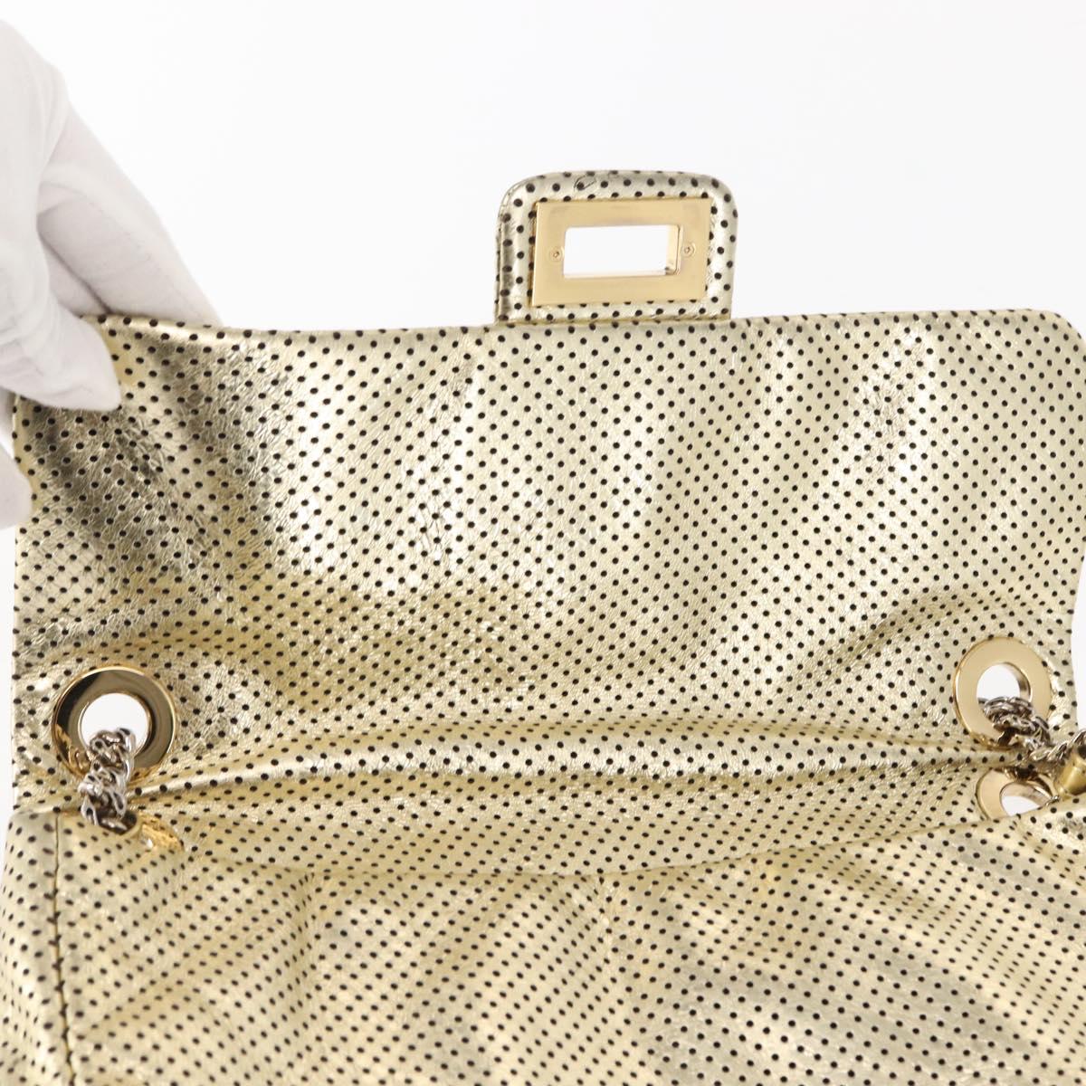 CHANEL Chain Shoulder Bag Punching leather Gold CC Auth 145595