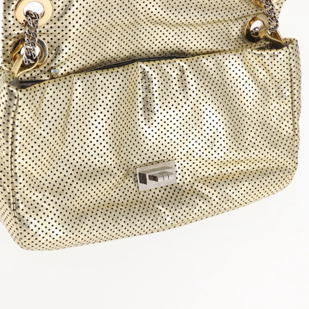 CHANEL Chain Shoulder Bag Punching leather Gold CC Auth 145595