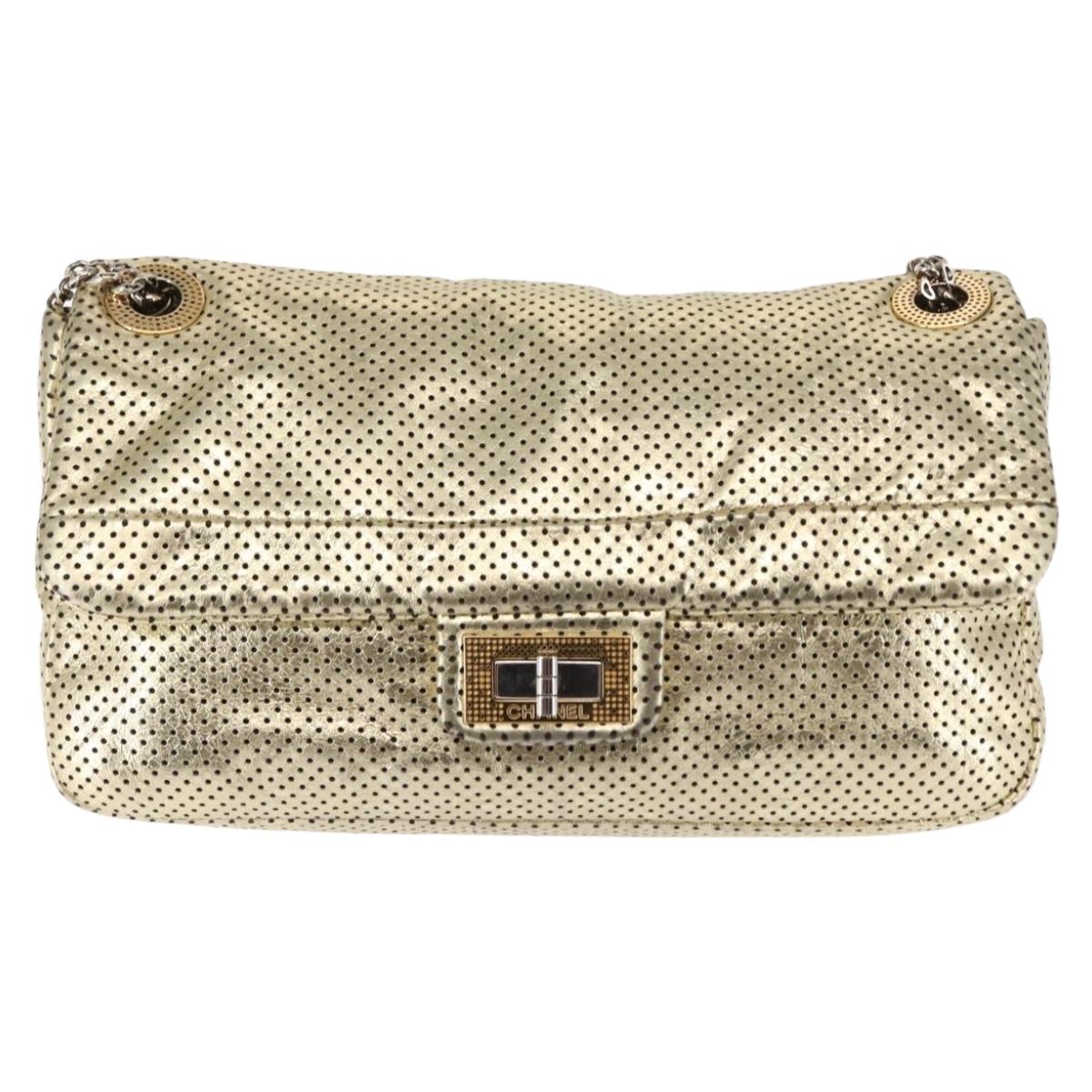 CHANEL Chain Shoulder Bag Punching leather Gold CC Auth 145595
