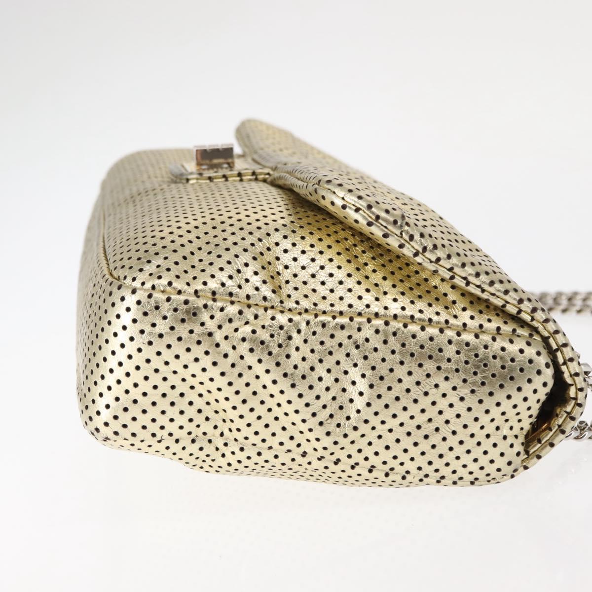 CHANEL Chain Shoulder Bag Punching leather Gold CC Auth 145595