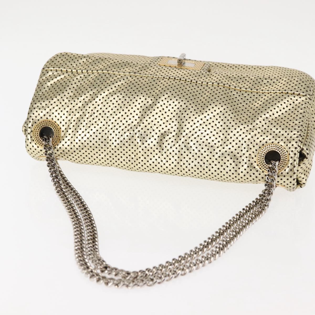 CHANEL Chain Shoulder Bag Punching leather Gold CC Auth 145595
