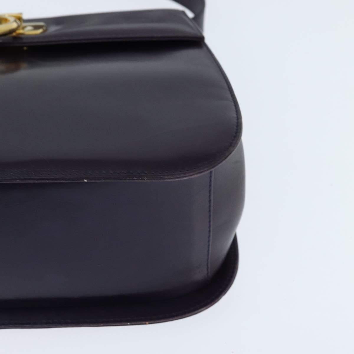 Salvatore Ferragamo Gancini Shoulder Bag Leather Navy Gold Auth 145622