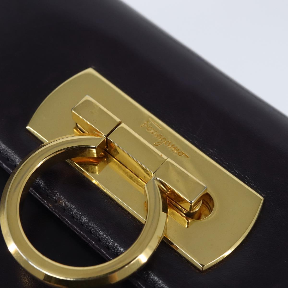 Salvatore Ferragamo Gancini Shoulder Bag Leather Navy Gold Auth 145622