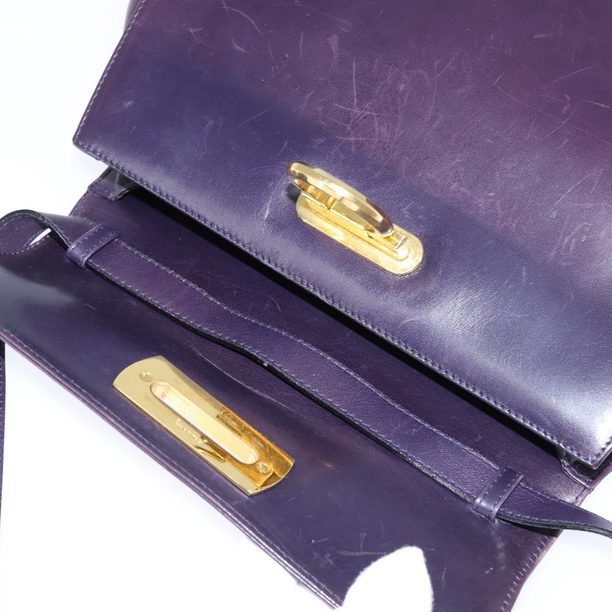 Salvatore Ferragamo Gancini Shoulder Bag Leather Navy Gold Auth 145622