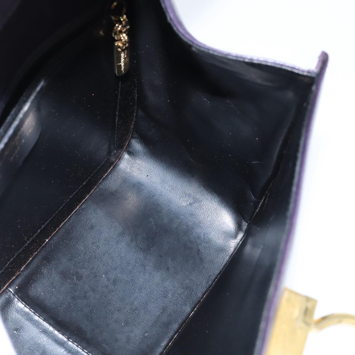 Salvatore Ferragamo Gancini Shoulder Bag Leather Navy Gold Auth 145622
