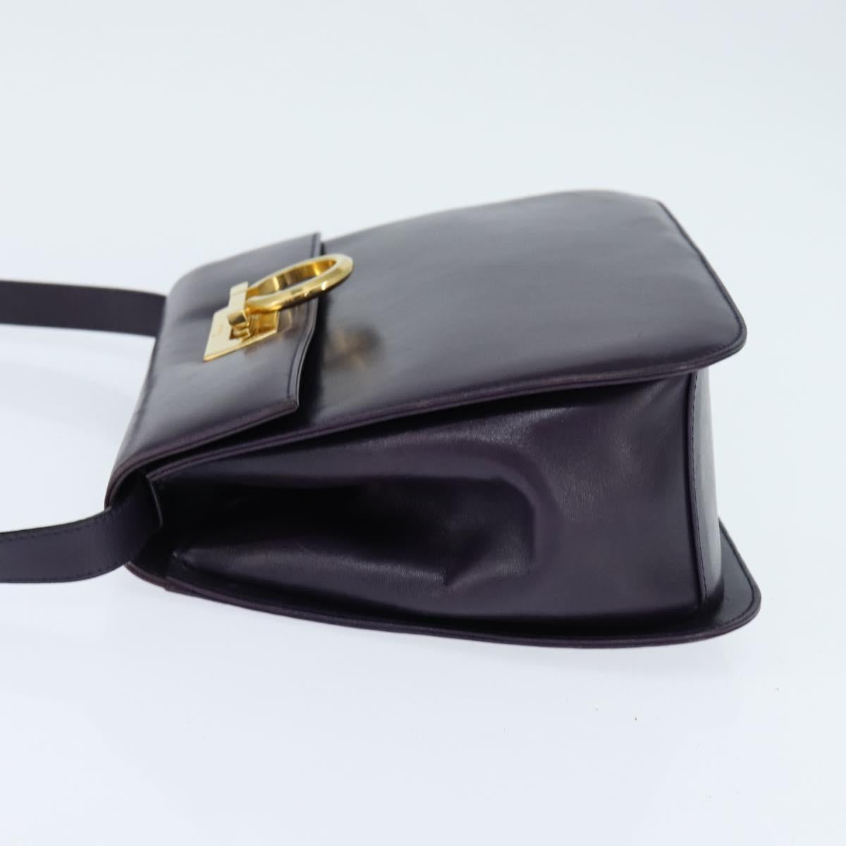 Salvatore Ferragamo Gancini Shoulder Bag Leather Navy Gold Auth 145622