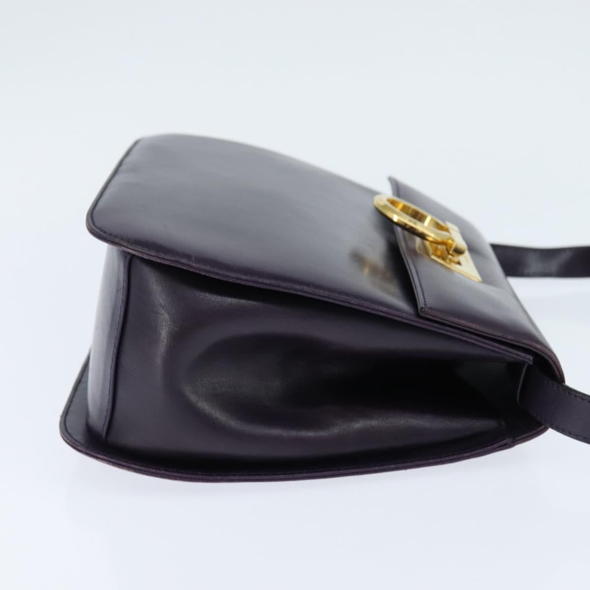 Salvatore Ferragamo Gancini Shoulder Bag Leather Navy Gold Auth 145622