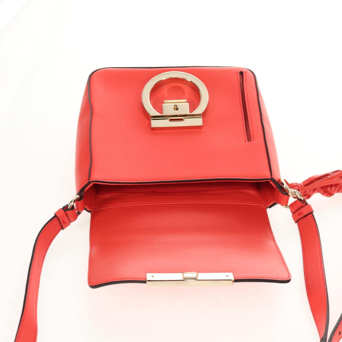 Salvatore Ferragamo Gancini Shoulder Bag Leather Red Gold Auth 145623V