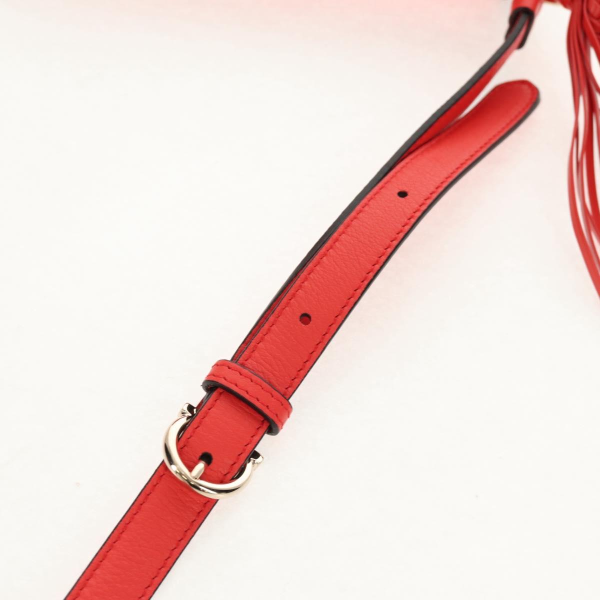 Salvatore Ferragamo Gancini Shoulder Bag Leather Red Gold Auth 145623V