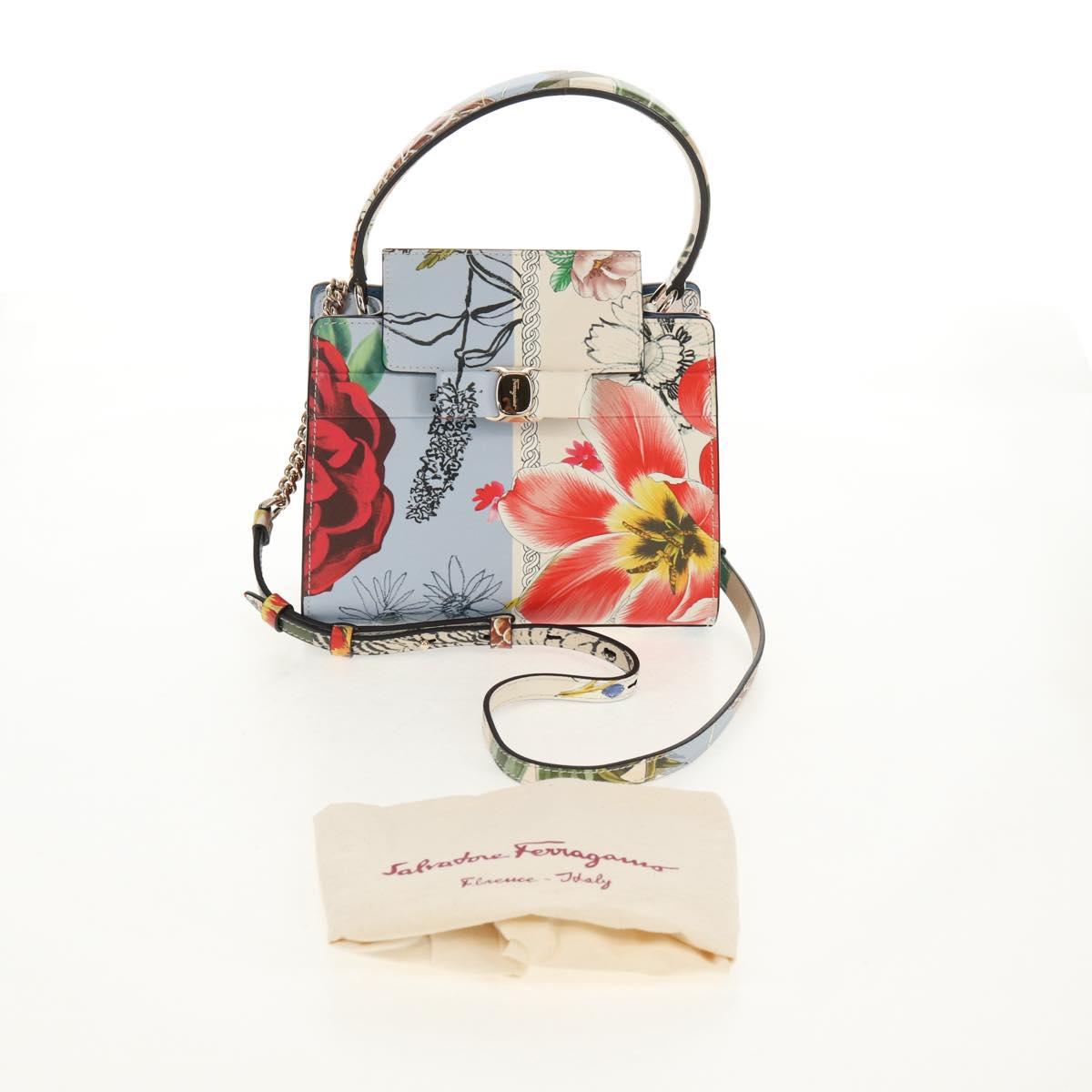 Salvatore Ferragamo Vala Hand Bag Leather 2way Multicolor Gold Auth 145624V