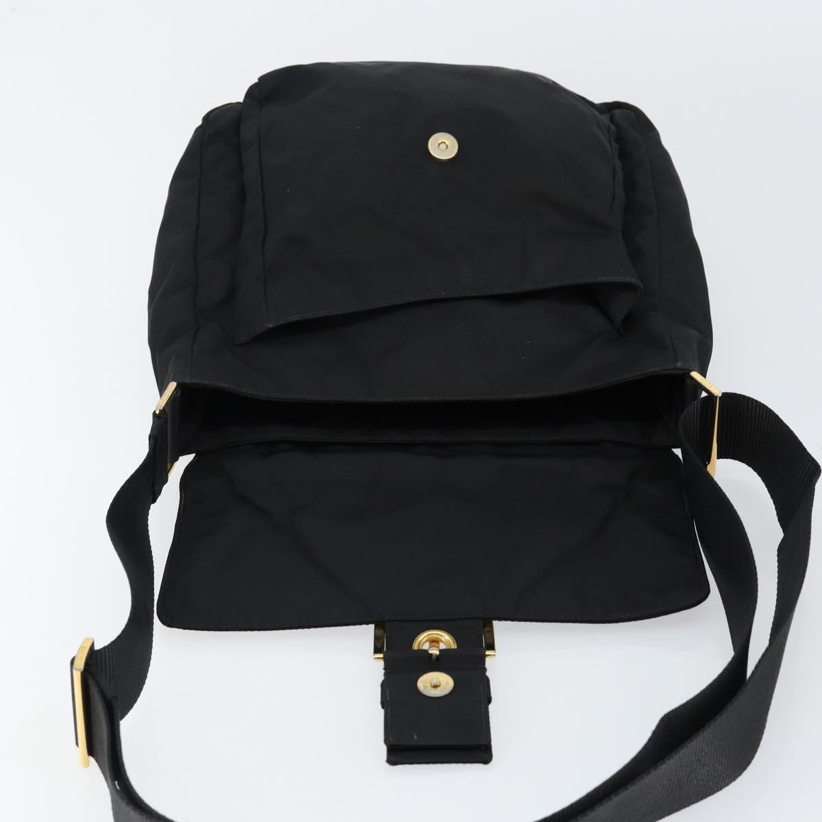 PRADA Shoulder Bag Nylon Black Gold Auth 145625