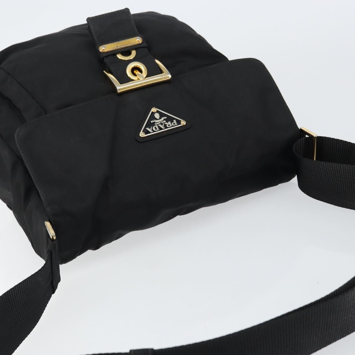 PRADA Shoulder Bag Nylon Black Gold Auth 145625