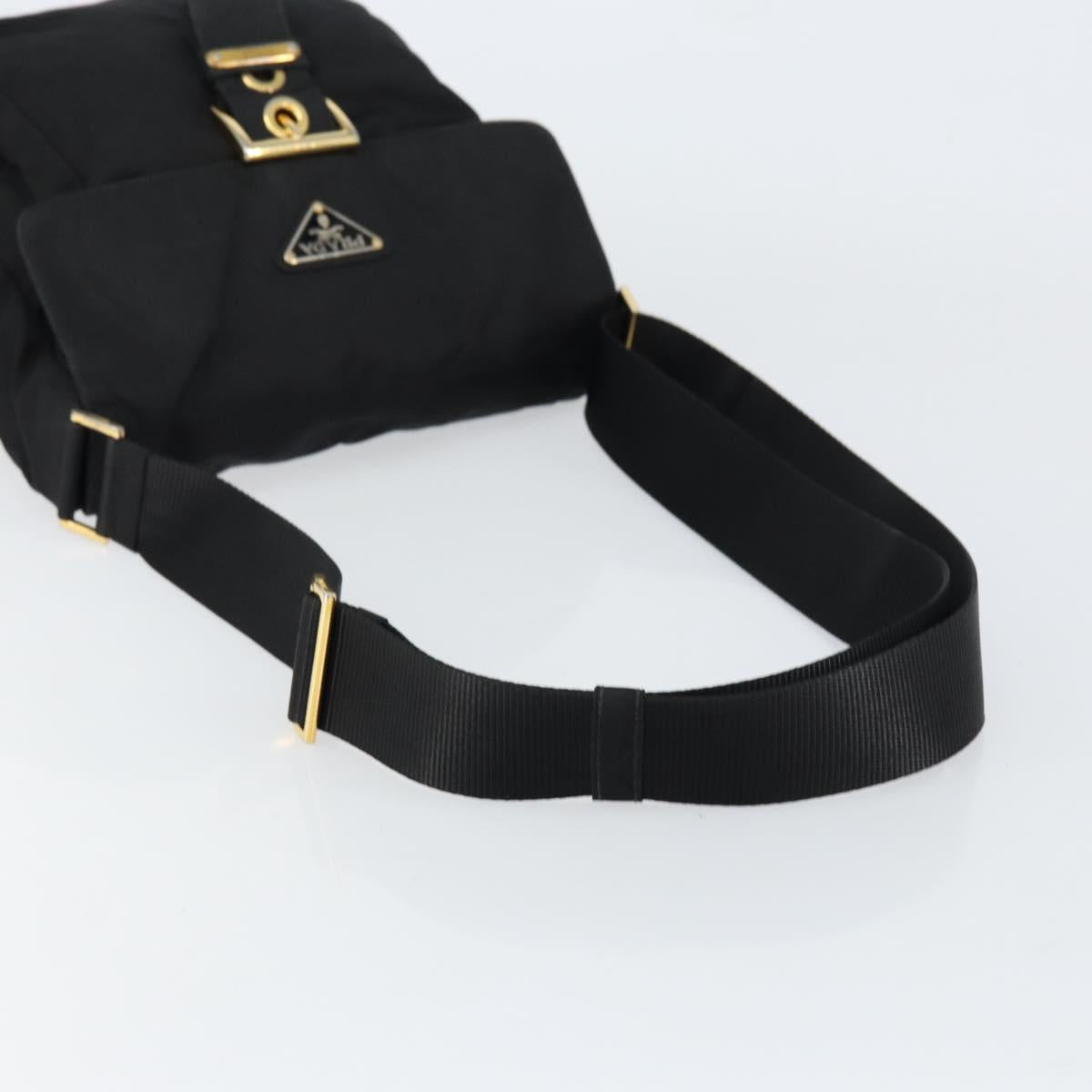 PRADA Shoulder Bag Nylon Black Gold Auth 145625