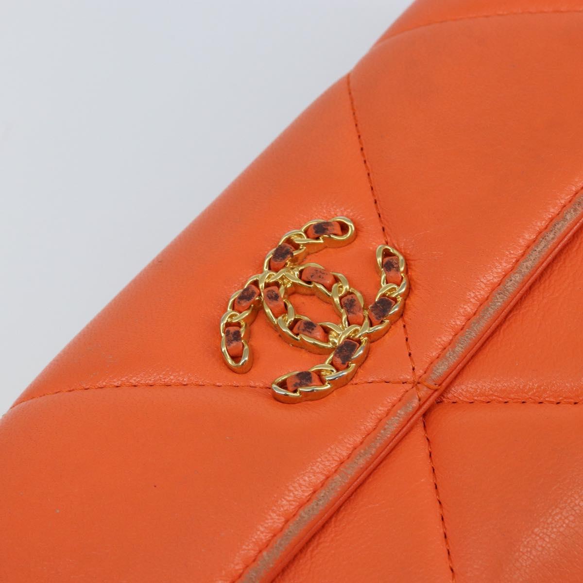 CHANEL Matelasse Long Wallet Lamb Skin Orange Gold CC Auth 145630