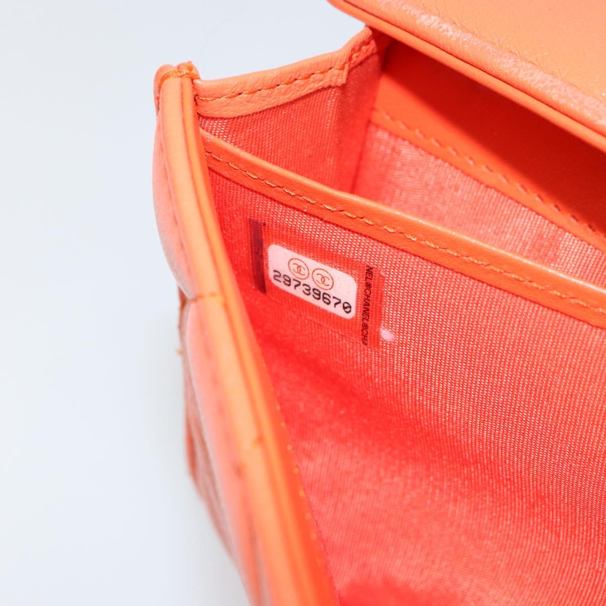 CHANEL Matelasse Long Wallet Lamb Skin Orange Gold CC Auth 145630