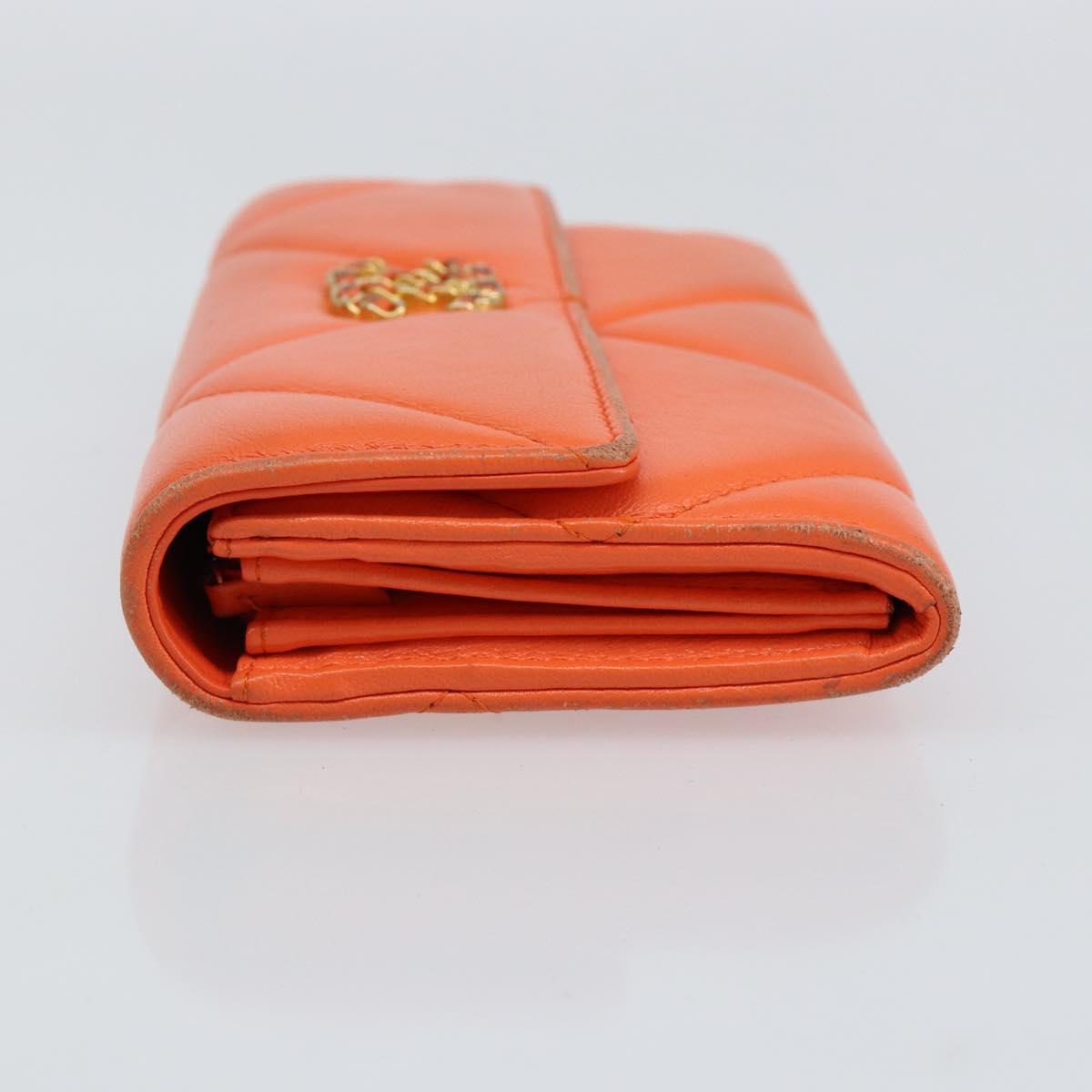 CHANEL Matelasse Long Wallet Lamb Skin Orange Gold CC Auth 145630