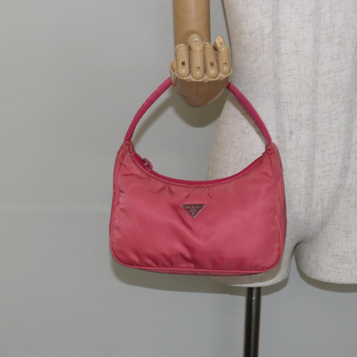PRADA Hand Bag Nylon Pink Silver Auth 145650