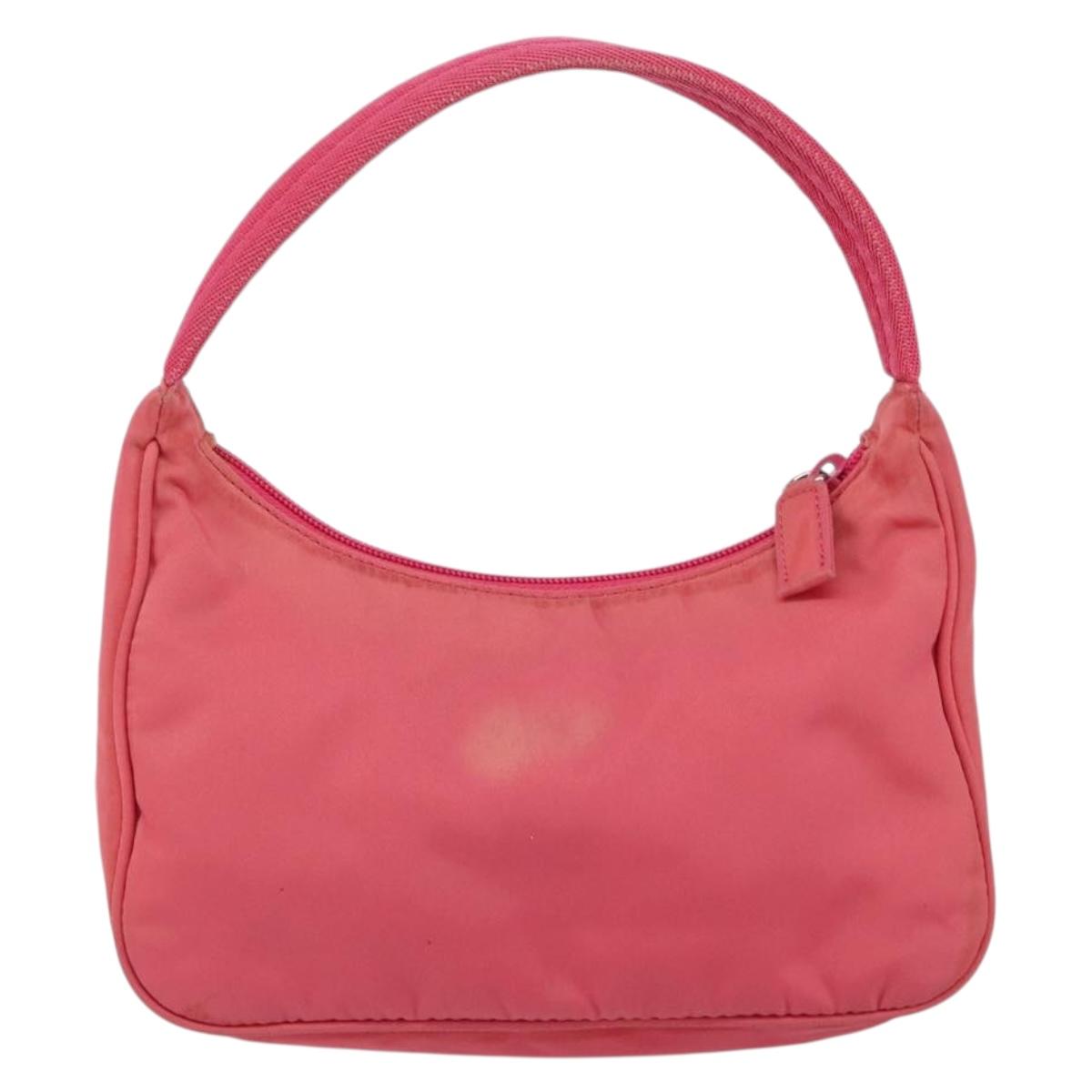 PRADA Hand Bag Nylon Pink Silver Auth 145650