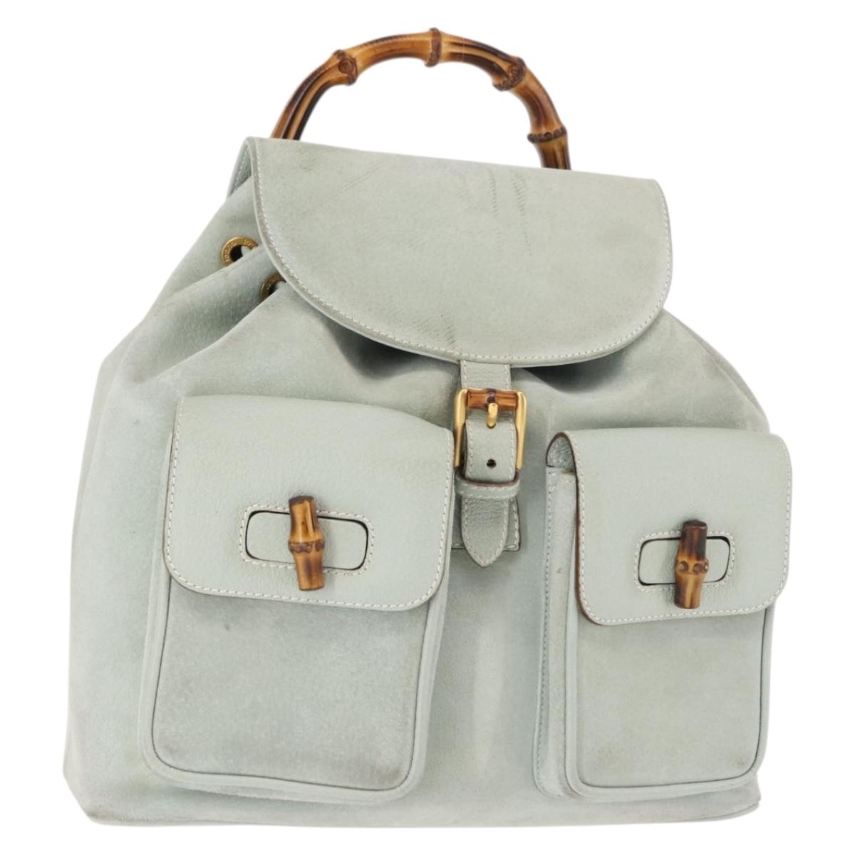 GUCCI Bamboo Backpack Suede Outlet Light Blue Gold 003 2058 9016 Auth 145652