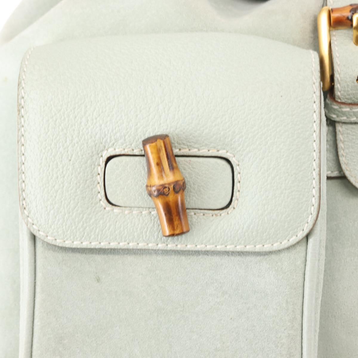 GUCCI Bamboo Backpack Suede Outlet Light Blue Gold 003 2058 9016 Auth 145652