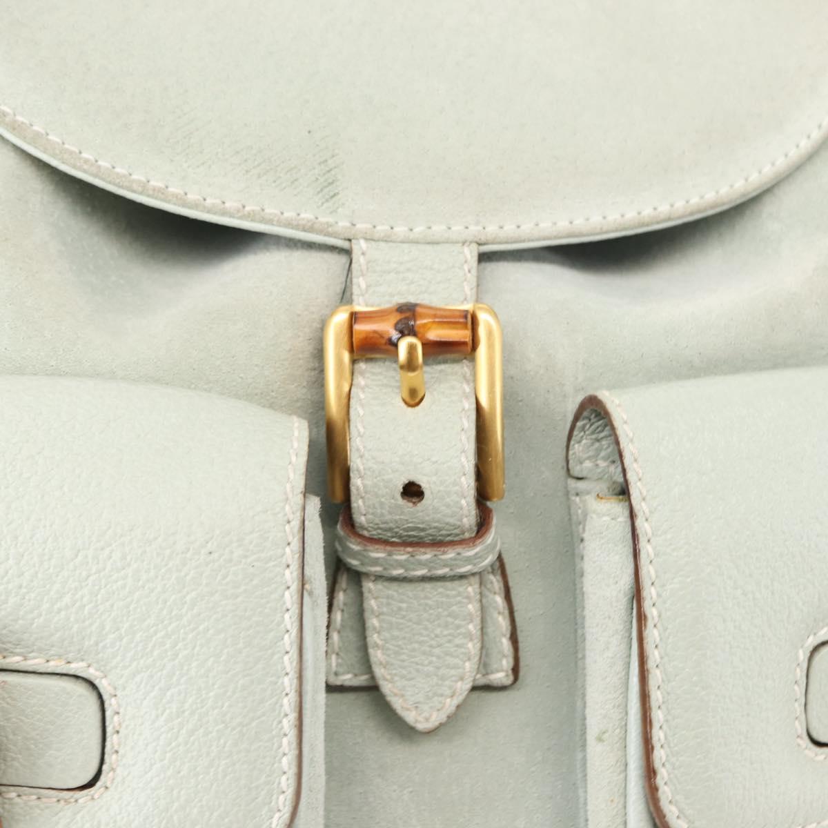 GUCCI Bamboo Backpack Suede Outlet Light Blue Gold 003 2058 9016 Auth 145652