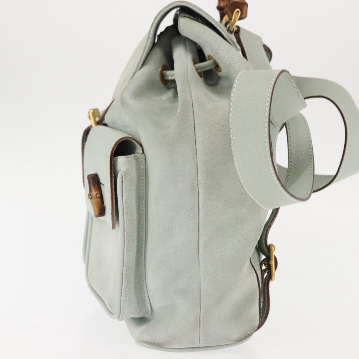 GUCCI Bamboo Backpack Suede Outlet Light Blue Gold 003 2058 9016 Auth 145652