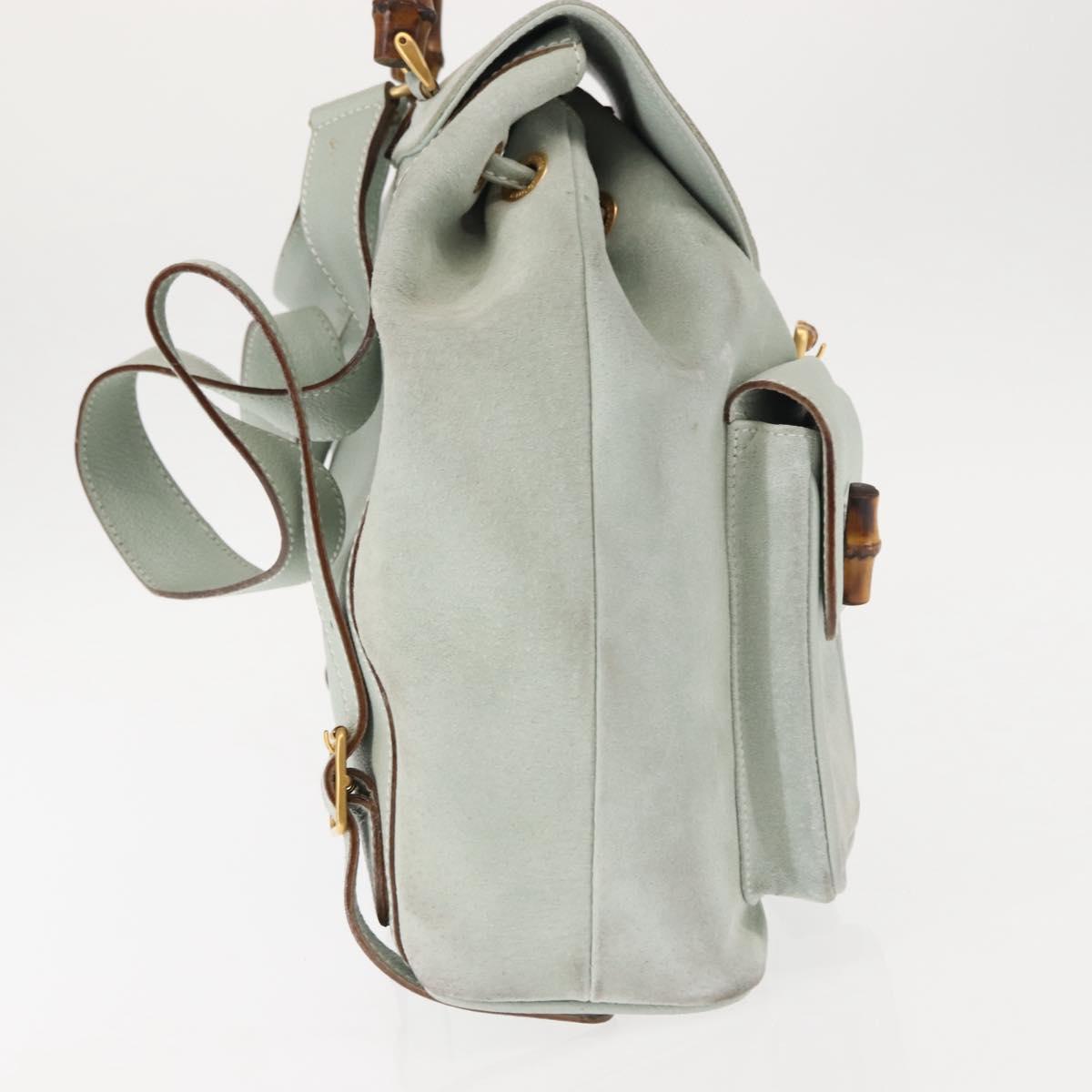 GUCCI Bamboo Backpack Suede Outlet Light Blue Gold 003 2058 9016 Auth 145652