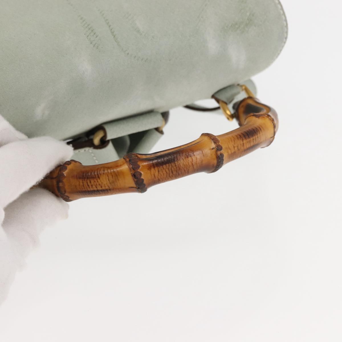 GUCCI Bamboo Backpack Suede Outlet Light Blue Gold 003 2058 9016 Auth 145652