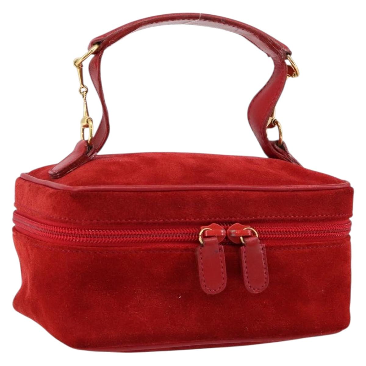 GUCCI Horsebit Vanity Bag Hand Bag Suede Red Gold 032 1705 0141 Auth 145653