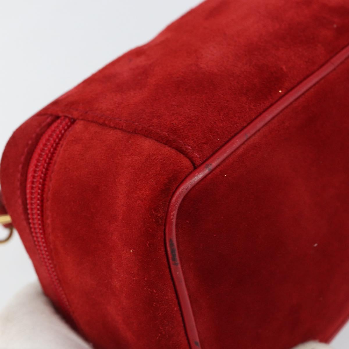 GUCCI Horsebit Vanity Bag Hand Bag Suede Red Gold 032 1705 0141 Auth 145653