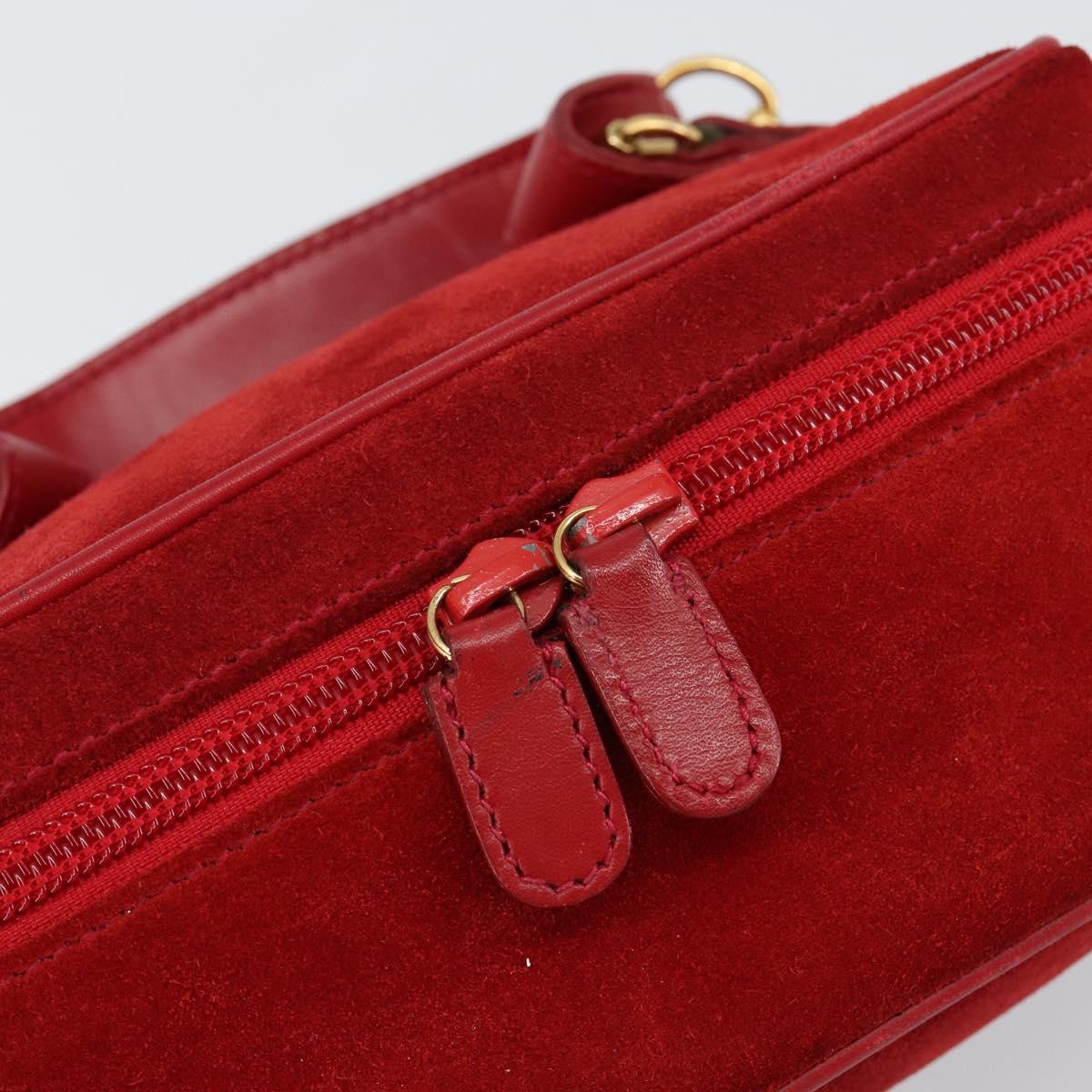GUCCI Horsebit Vanity Bag Hand Bag Suede Red Gold 032 1705 0141 Auth 145653