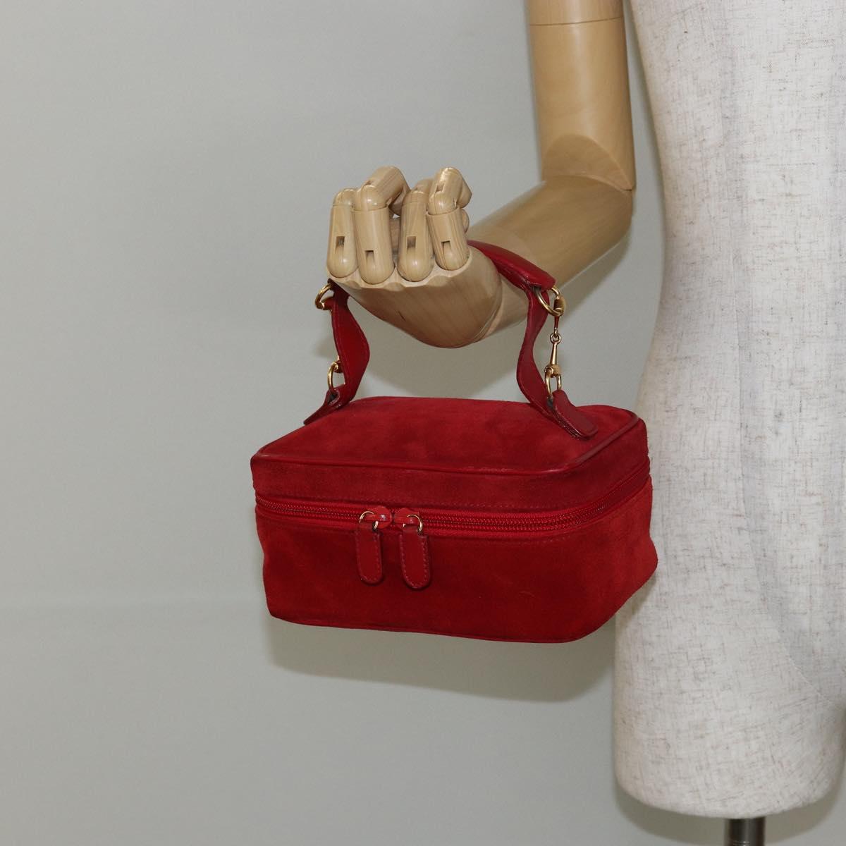 GUCCI Horsebit Vanity Bag Hand Bag Suede Red Gold 032 1705 0141 Auth 145653